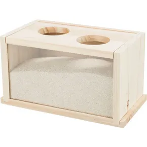 Sandbad mit durchsichtigem Panel, für Streifenhörnchen/Hamster, 28x15x15 cm, Holz